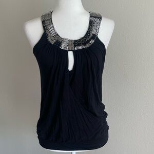 Elegant Black Embellished Women's Top Size M